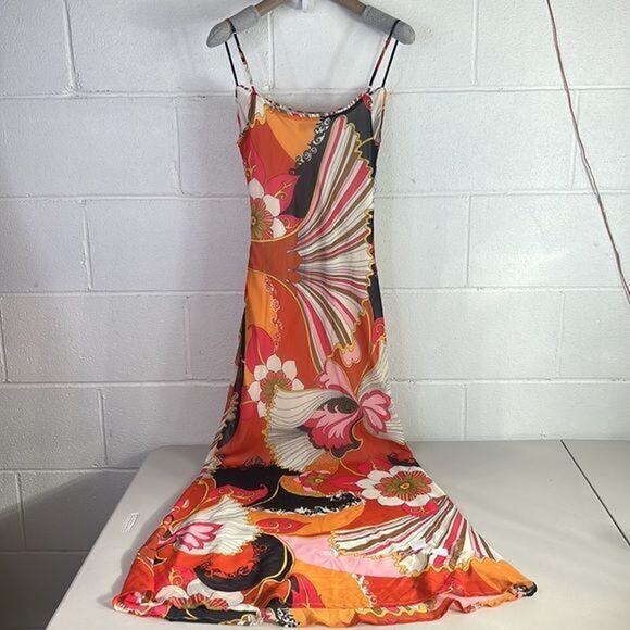 RTR Ronny Kobo CollectiveRetro Slip Dress Sz 4 orange/brown midi floral print - Picture 5 of 7